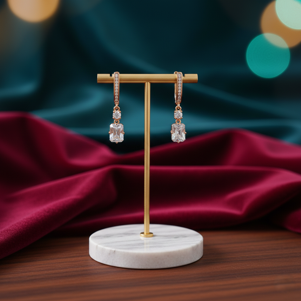 Zircon Drop Earrings - Rose Gold